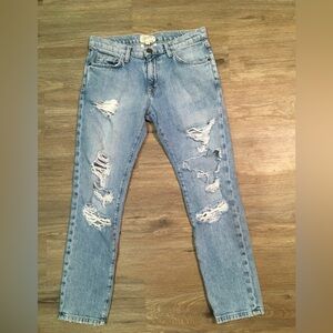 Current/Elliott Light Blue Distressed Boyfriend Jeans